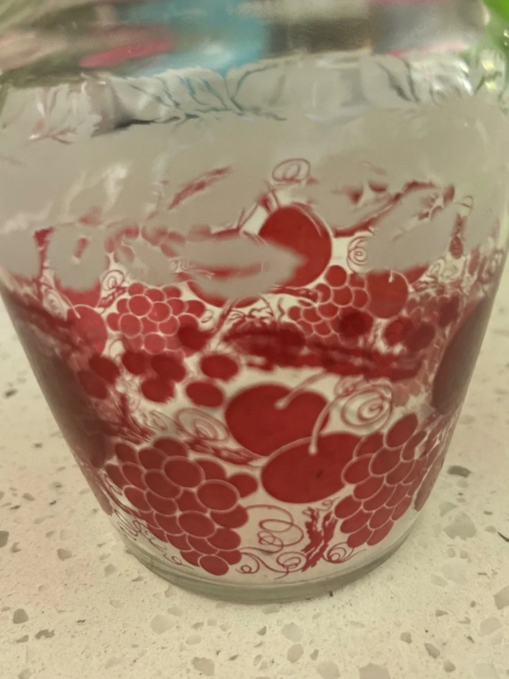 Vintage French Cranberry Etched Glass Cordial Decanter